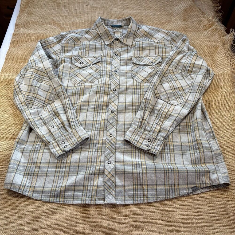 LL Bean Men's Scotch Plaid Heavy Flannel 2-Pocket Shirt Snap-Front Poly/Wool XXL